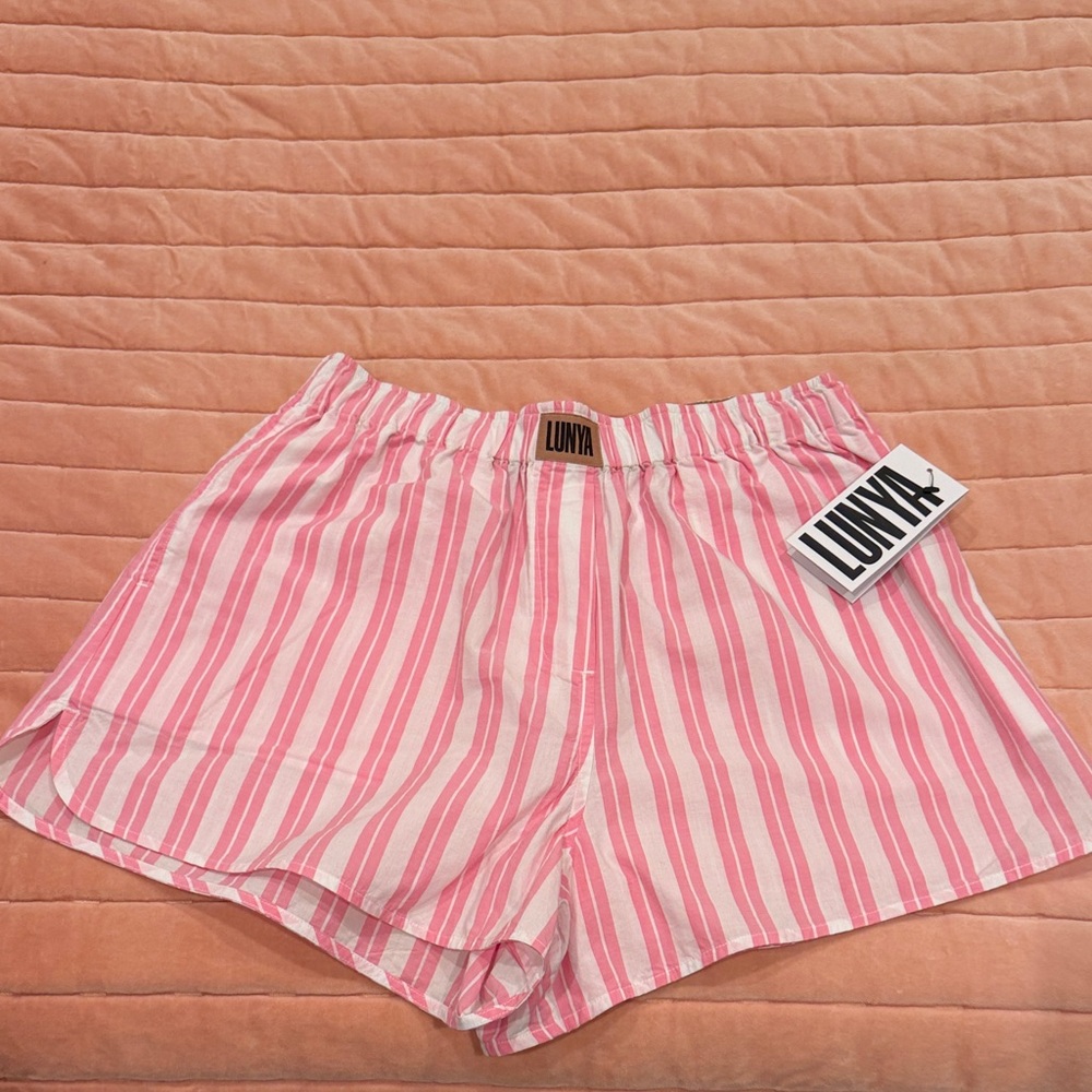lunya Pink & White Striped Athletic Lounge Shorts